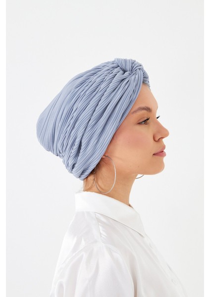 Gri Çapraz Büzgülü Tesettür Bone Fukuro Piliseli 2512_15 modelleri