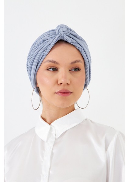 Gri Çapraz Büzgülü Tesettür Bone Fukuro Piliseli 2512_15