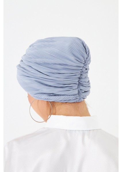 Gri Çapraz Büzgülü Tesettür Bone Fukuro Piliseli 2512_15