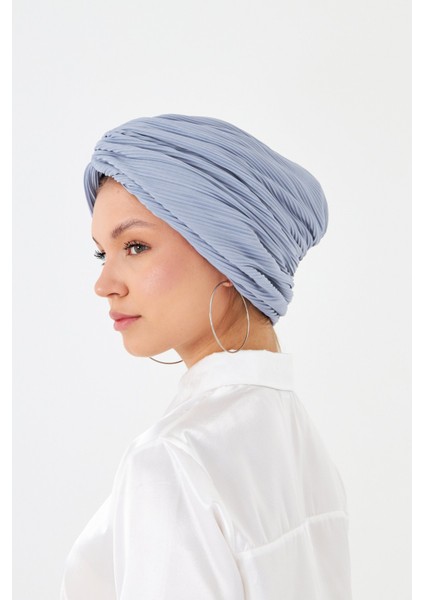 Gri Çapraz Büzgülü Tesettür Bone Fukuro Piliseli 2512_15