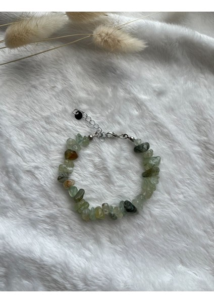 Prehnit Prinayt Taşı El Yapımı Çelik Aparatlı Bileklik