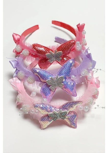 Kelebek Tüllü Taşlı Çocuk Taç