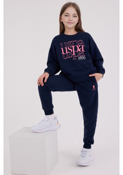 Kız Çocuk Lacivert Eşofman Takımı – Uspa 1890 Baskılı Pamuklu Günlük Spor Model