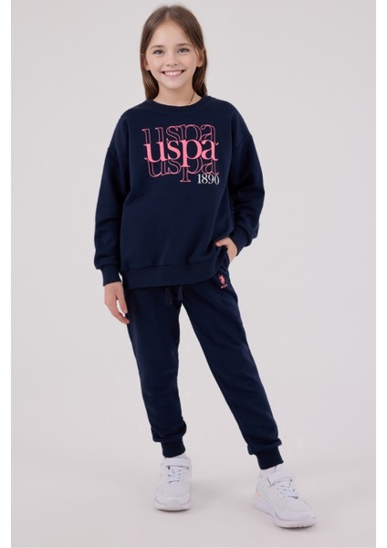 Kız Çocuk Lacivert Eşofman Takımı – Uspa 1890 Baskılı Pamuklu Günlük Spor Model modelleri
