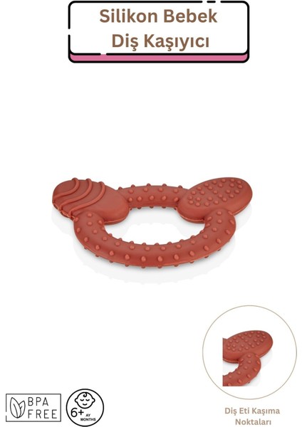 Silikon Bebek Diş Kaşıyıcı - Kiremit Rengi