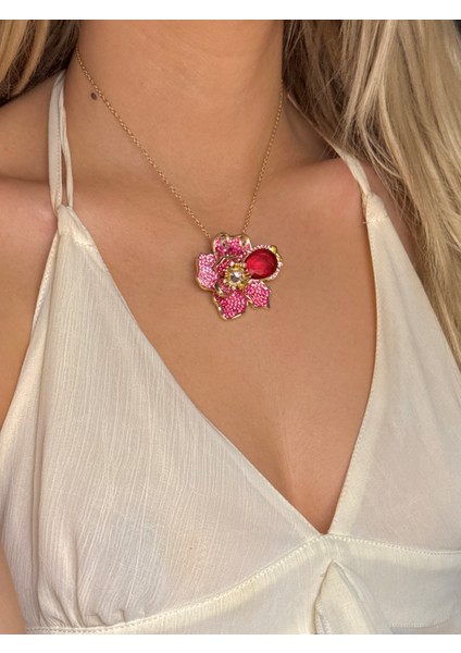 316L Çelik Idyllia Kolye Pembe Çiçek Kadın Gold Kolye fiyatları