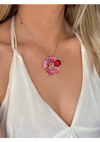 316L Çelik Idyllia Kolye Pembe Çiçek Kadın Gold Kolye modelleri