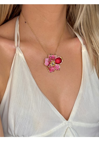 316L Çelik Idyllia Kolye Pembe Çiçek Kadın Gold Kolye fırsatları