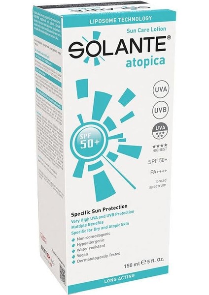 Atopica Spf 50 Lotion 150Ml Solante Atopik Dermatitli Ciltler İçin Güneş Koruyucu Losyon fiyatları