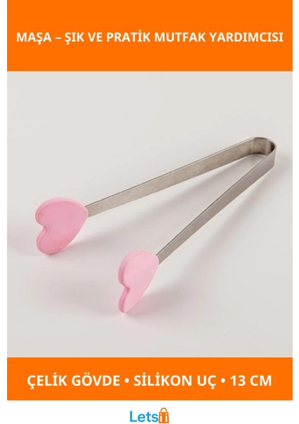 Pembe Kalpli Paslanmaz Çelik Silikon Uçlu Sevimli Maşa