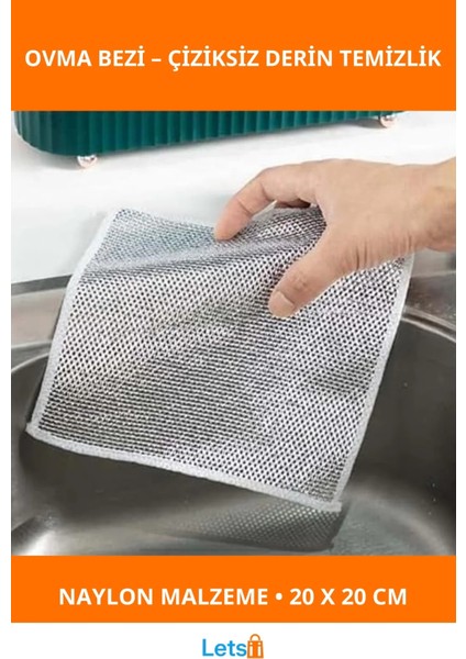 Naylon Alüminyum Renk Çizik Yapmaz Tencere Tava Ovma Bezi 20X20 cm