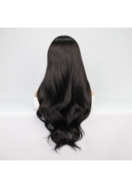 Siyah Uzun Hafif Dalgalı Fiber Sentetik Tül Peruk fırsatları