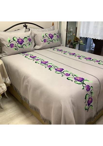 El Işi Kaneviçe Aplikeli Pike & Yatak Örtüsü-6 Parça fiyatları