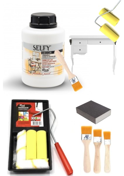 Rich Selfy Decor Beyaz Kendinden Vernikli Boya 1250 cc Tavalı Karma Rulo Set Mobilya Dolap Boyama