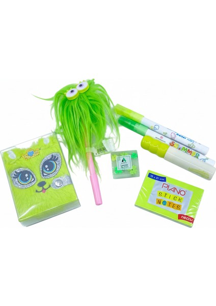Fluffy Neon Yeşil Kırtasiye Seti
