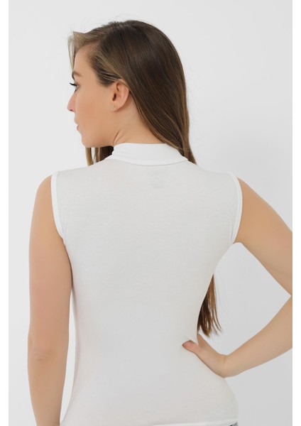 2 Adet Beyaz Bambu Kadın Balıkçı Yaka Sıfır Kol Body Boğazlı Kolsuz Badi