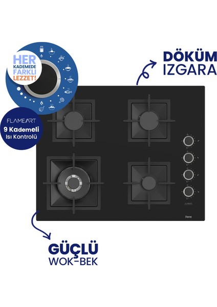 Flowart Turbolu Silenart Siyah Cam Ankastre Set ( 65 cm Woklu Ocak ) QBL62CS - SC405 - D077SA modelleri
