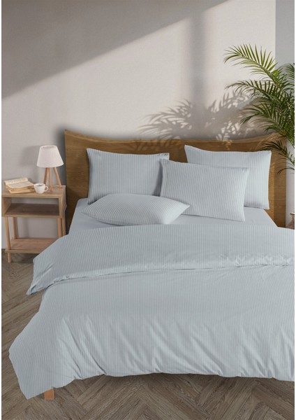 Line %100 Pamuk Ranforce Akay Açık Mavi Ipliği Boyalı Nevresim Takımı Tek Kişilik - 160X220 cm