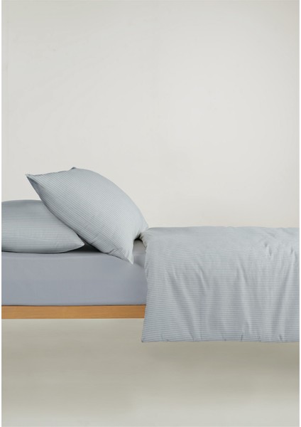 Line %100 Pamuk Ranforce Akay Açık Mavi Ipliği Boyalı Nevresim Takımı Tek Kişilik - 160X220 cm fırsatları