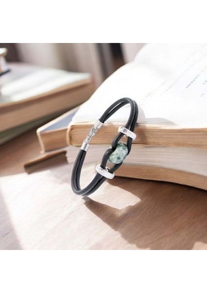 Yeşil Jasper Doğal Taşlı Deri ve Çelik Bileklik 9592B14D4 modelleri