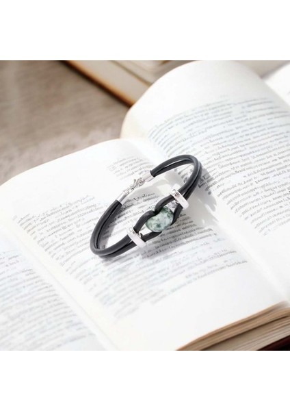 Yeşil Jasper Doğal Taşlı Deri ve Çelik Bileklik 9592B14D4 fırsatları