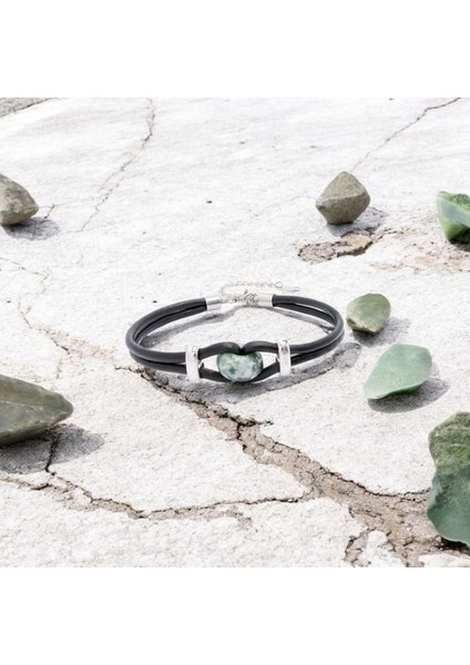 Yeşil Jasper Doğal Taşlı Deri ve Çelik Bileklik 9592B14D4