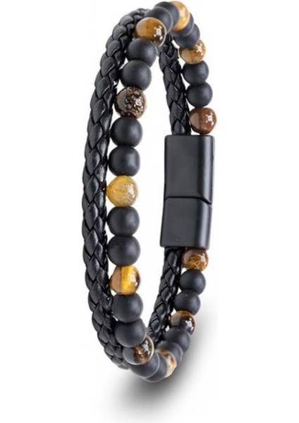 Kaplan Gözü ve Oniks Doğaltaş Deri Çelik Bileklik 9592B7D29 fiyatları