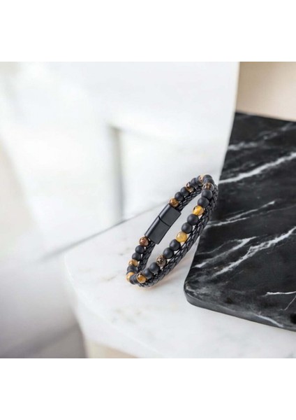 Kaplan Gözü ve Oniks Doğaltaş Deri Çelik Bileklik 9592B7D29 fırsatları