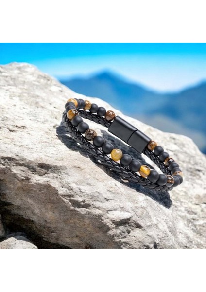 Kaplan Gözü ve Oniks Doğaltaş Deri Çelik Bileklik 9592B7D29 indirimleri