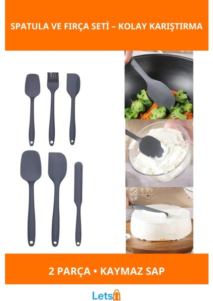 Yüksek Kaliteli Kaymaz Saplı Silikon Spatula ve Fırça Seti 6'lı