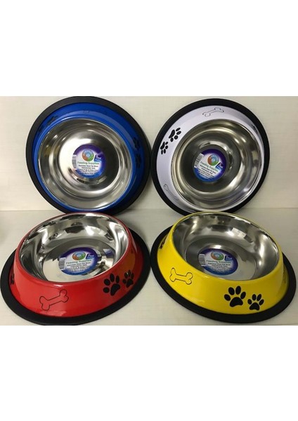 Çelik Köpek Mama Kabı Kaymaz Tabanlı Sarı Renkli 16 Oz