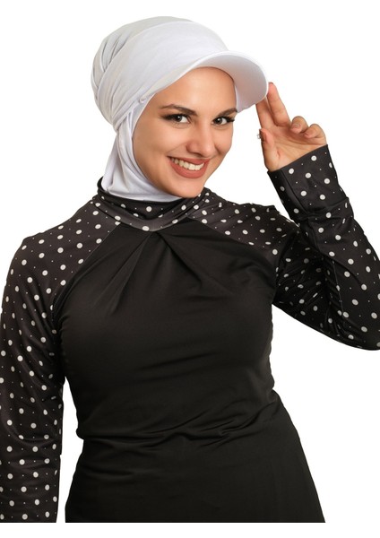 Beyaz Pratik Hazır Geçmeli Şapkalı Tesettür Eşarp Viskon Düz 2513_42