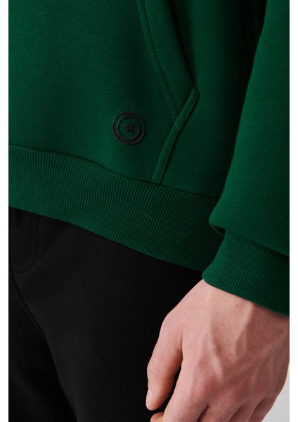 Erkek Yeşil Şardonlu Kumaş Bisiklet Yaka Basic Sweatshirt E001018