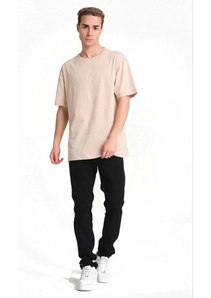 Erkek 24/1 Düz A Kalite Oversize T-Shirt - Bej