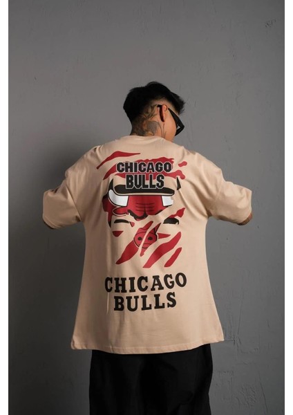 Erkek Sırt Baskılı A Kalite Oversize T-Shirt - Bej fırsatları