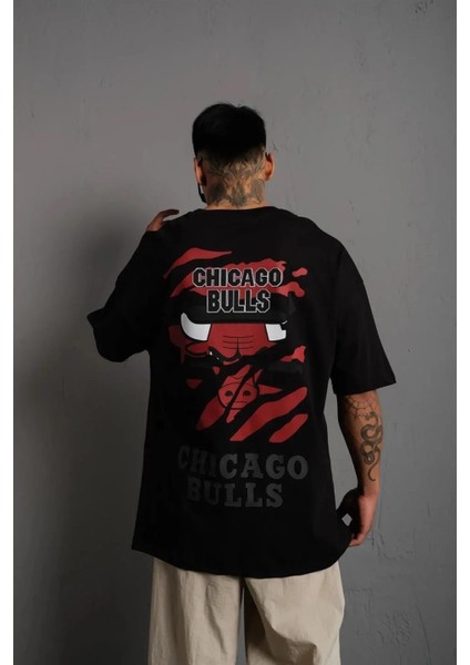 Erkek Sırt Baskılı A Kalite Oversize T-Shirt - Siyah modelleri