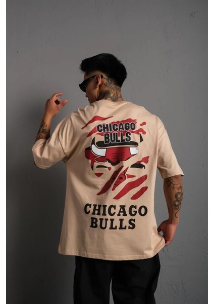 Erkek Sırt Baskılı A Kalite Oversize T-Shirt - Bej fiyatları