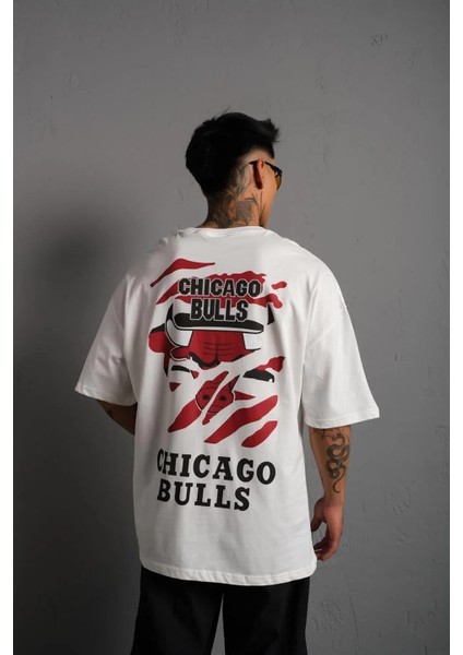 Erkek Sırt Baskılı A Kalite Oversize T-Shirt - Beyaz indirimleri