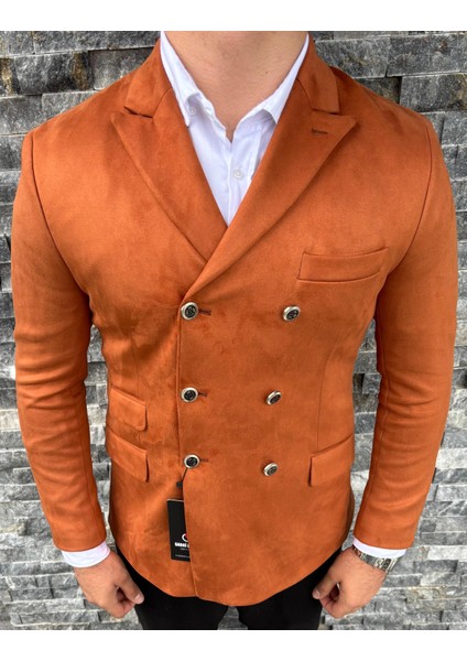 Erkek Süet Kruvaze Slim Fit Ceket