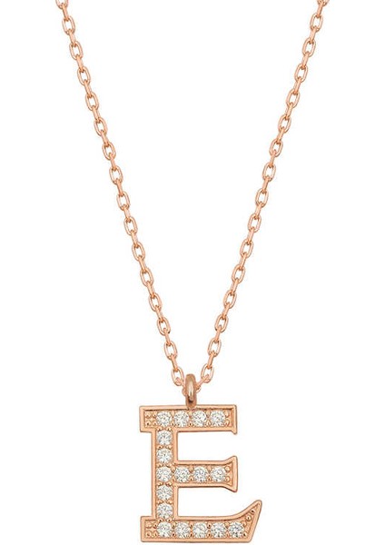 925 Ayar Gümüş Rose E Harfi Kadın Gümüş Kolye T6728 (800800)