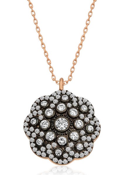 925 Ayar Gümüş Çiçek Desenli Elmas Montür Kolye T5099 (800800)