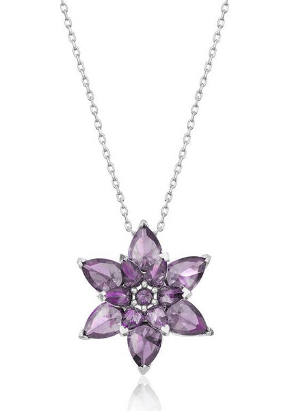 925 Ayar Gümüş Mor Lotus Çiçeği Bayan Gümüş Kolye T6035 (800800)