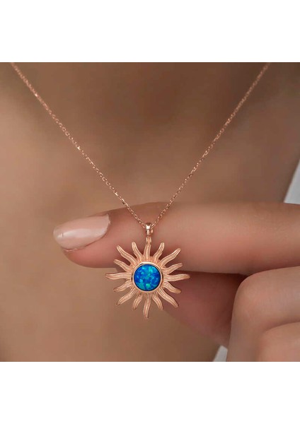 ​925 Ayar Gümüş Rose Mavi Opal Taşlı Güneş Kadın Kolye T6583 (800800) fırsatları