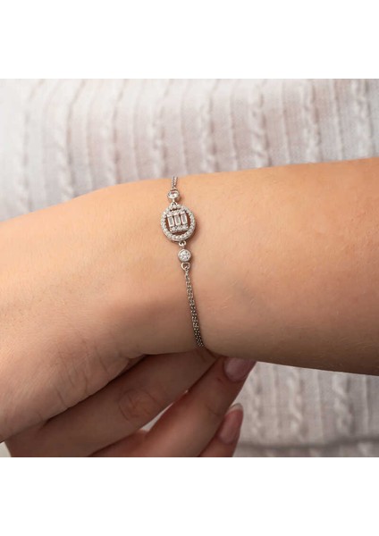 Gümüş Oval Baget Taşlı Kadın Bileklik