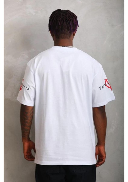 Unisex Oversize Baskılı Bisiklet Yaka T-Shirt - Beyaz fırsatları