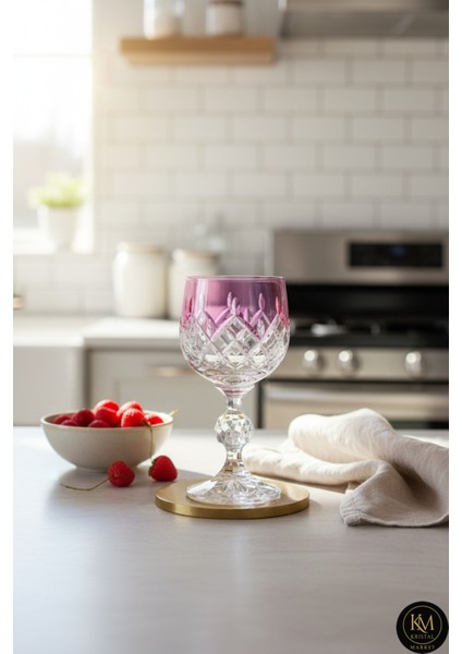 El Yapımı Kristal Damla Renkli Lüks Ayaklı Kadeh Kahve Yanı Su Bardağı