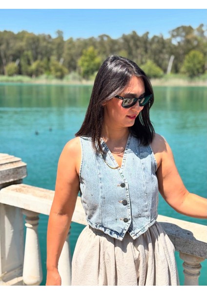 Taşlı Jean Yelek fiyatları