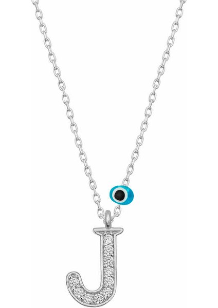 925 Ayar Gümüş Nazar Rodyum J Harfi Kadın Gümüş Kolye T6815 (800800)
