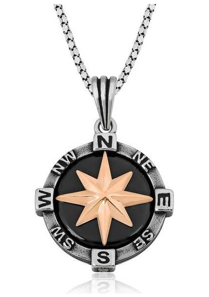 925 Ayar Gümüş Pusula Gümüş Kolye T5555 (800800)