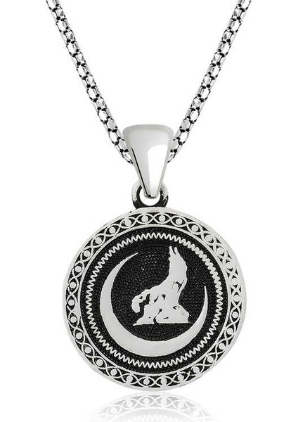 ​​925 Ayar Gümüş Hilal Bozkurt Gümüş Kolye T4722 (800800)